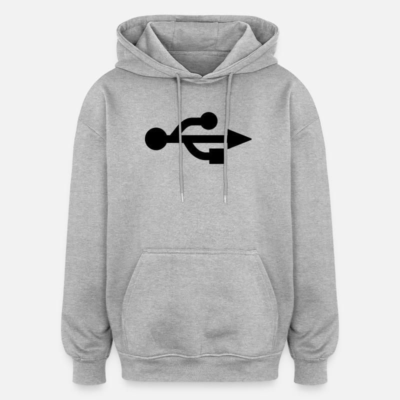 USB Logo - Nerd - Geek - Sweat à capuche oversize unisexe - gris chiné