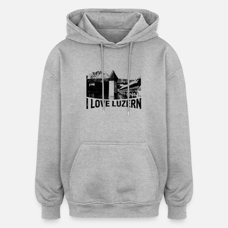 J’adore LUCERNE avec Chapel Bridge - Sweat à capuche oversize unisexe - gris chiné