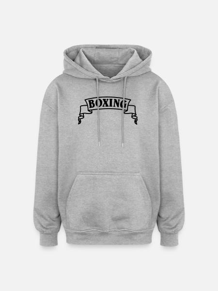 Boxen Boxtext in Wimpel oder Banner - Oversized Unisex Hoodie - Grau meliert