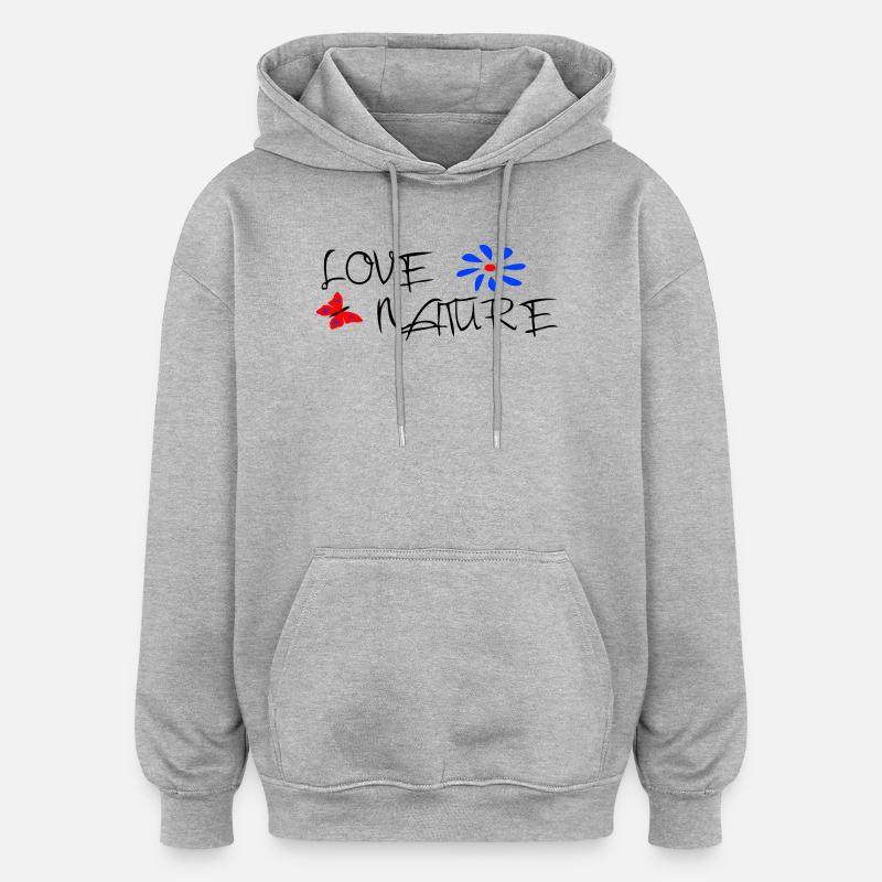 Nature, Papillon, Amour - Sweat à capuche oversize unisexe - gris chiné