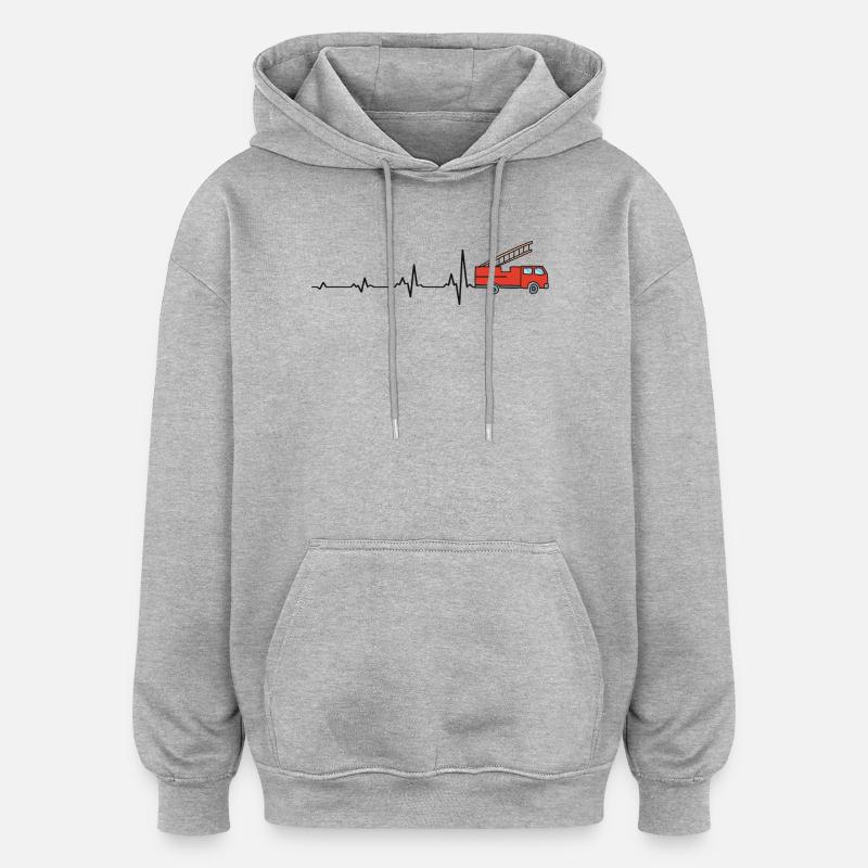 Pompiers Heartbeat Pompier Camion de pompiers - Sweat à capuche oversize unisexe - gris chiné