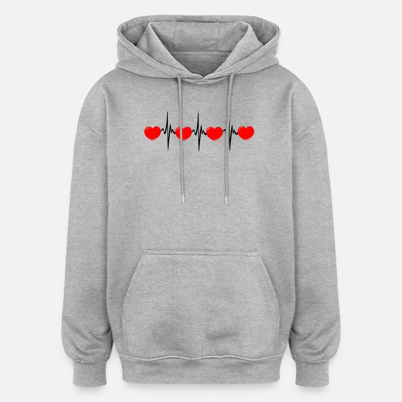 Herzfrequenz hartes rotes Cardio-EKG - Oversized Unisex Hoodie - Grau meliert