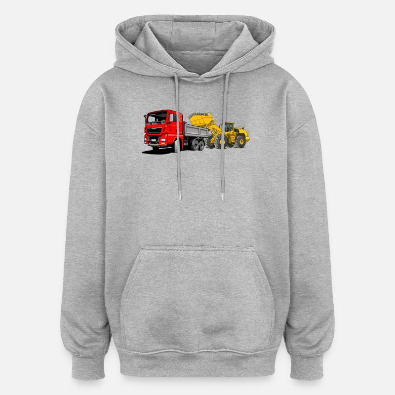 Camion avec chargeuse sur pneus - Sweat à capuche oversize unisexe - gris chiné
