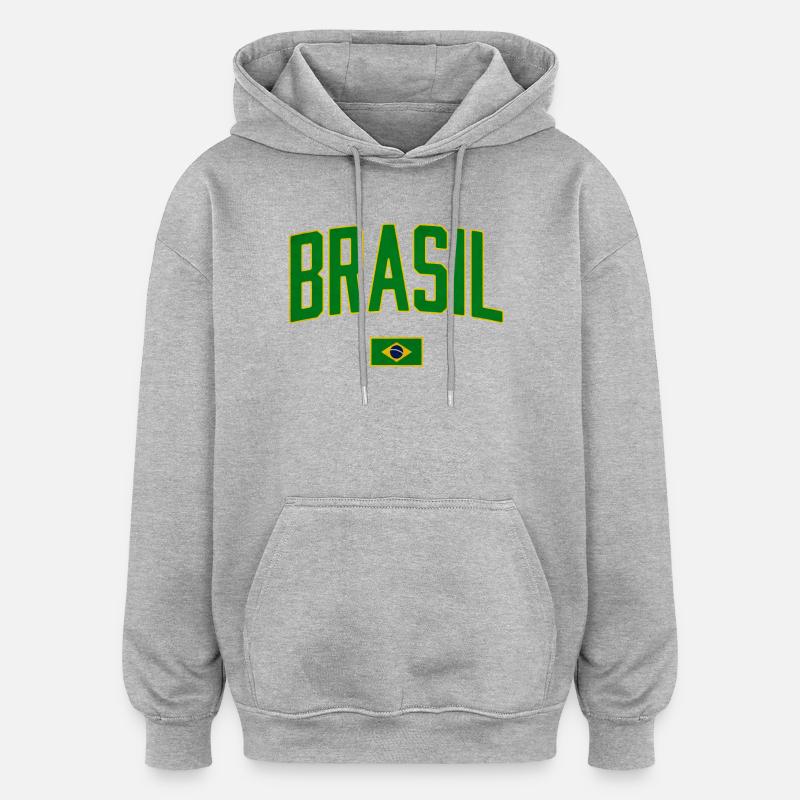 Conception du Brésil avec drapeau national - Sweat à capuche oversize unisexe - gris chiné