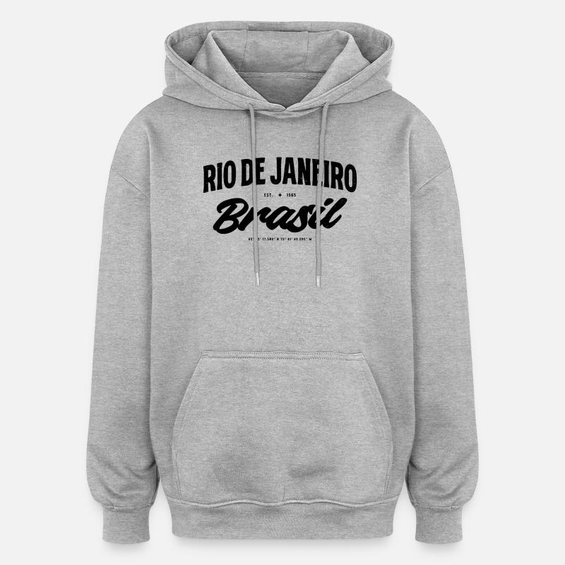 Rio de Janeiro, Brésil Script Banner - Sweat à capuche oversize unisexe - gris chiné