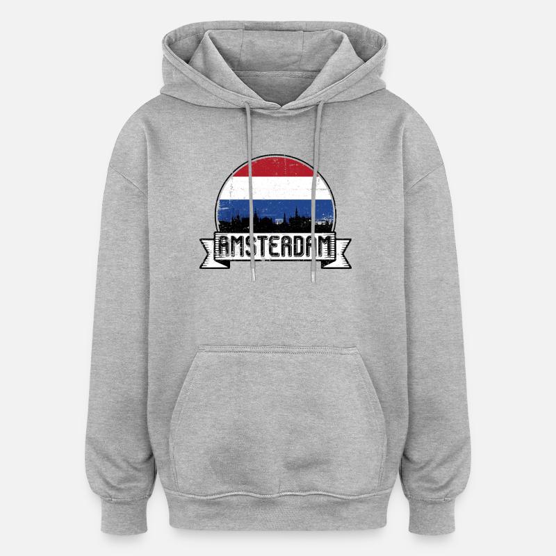 Badge rétro Amsterdam Skyline - Sweat à capuche oversize unisexe - gris chiné
