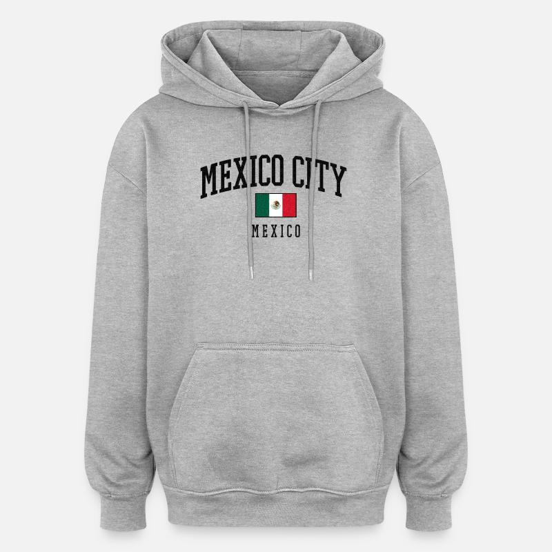 Lettrage de Mexico avec drapeau - Sweat à capuche oversize unisexe - gris chiné