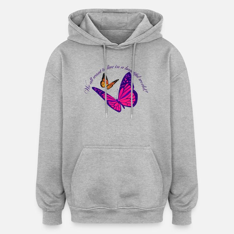 Neon Butterfly Magic - Oversized Unisex Hoodie - heather grey