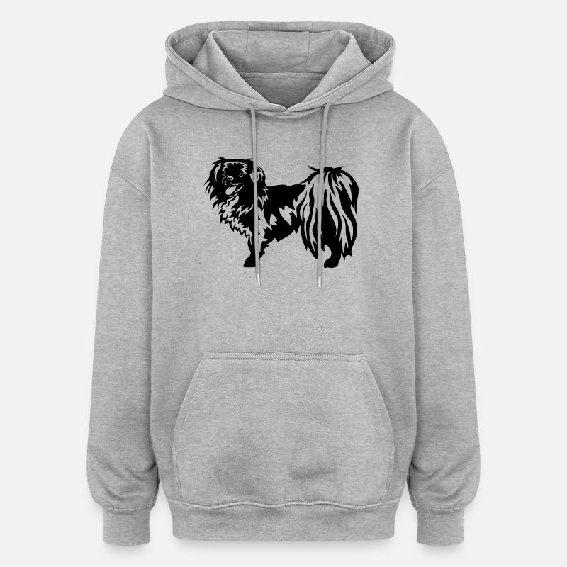 Épagneul du Tibet - Sweat à capuche oversize unisexe - gris chiné