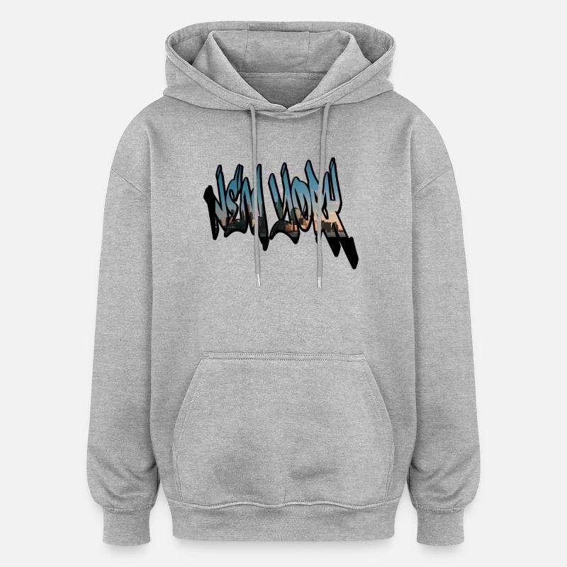 NY - Sweat à capuche oversize unisexe - gris chiné