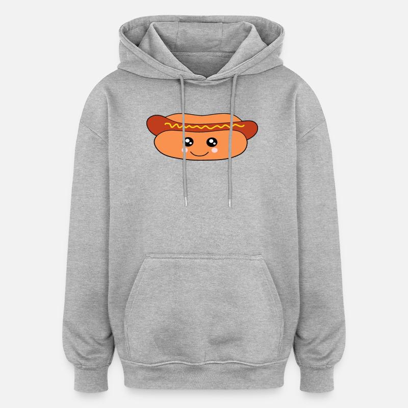Kawaii, saucisses, saucisses, boucher - Sweat à capuche oversize unisexe - gris chiné