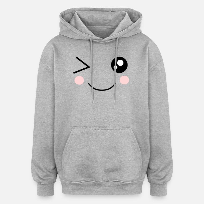 cute Gesicht Kawaii - Oversized Unisex Hoodie - Grau meliert