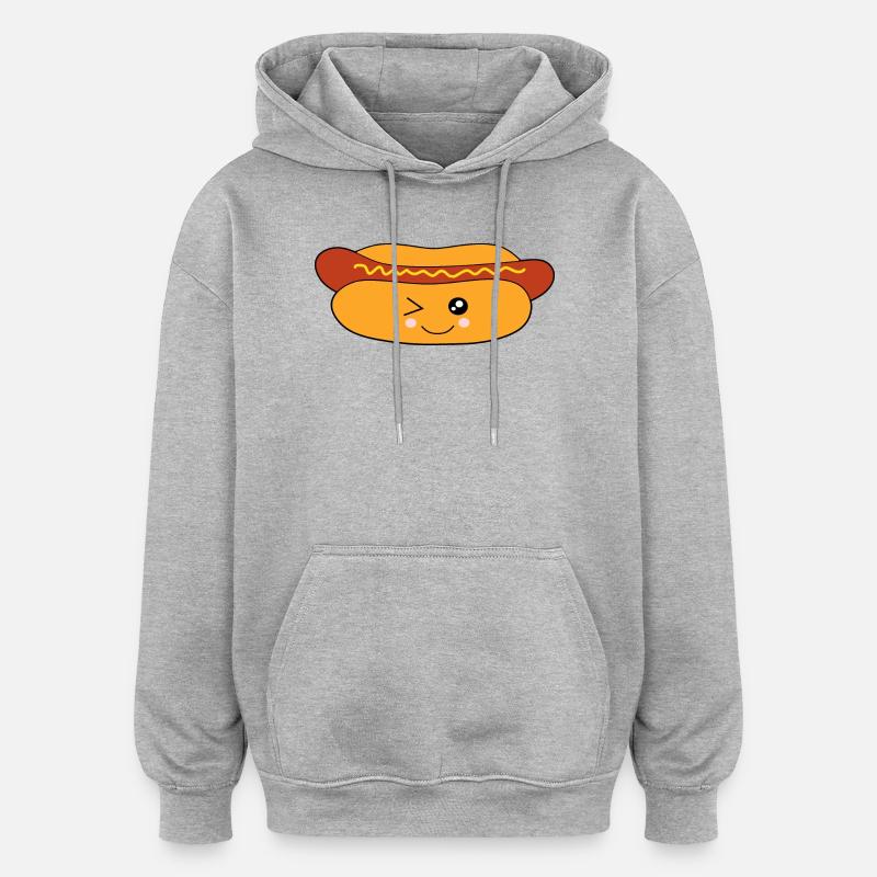 Kawaii, Hot-dog, Saucisse, Saucisse, Boucher - Sweat à capuche oversize unisexe - gris chiné
