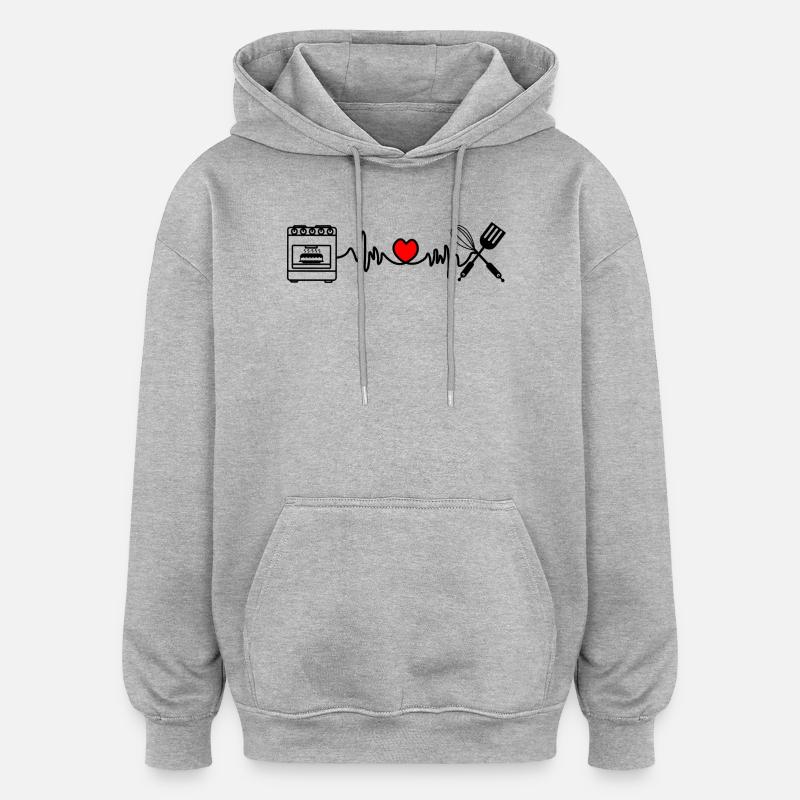 Cardio Herzfrequenz Küche 4 - Oversized Unisex Hoodie - Grau meliert