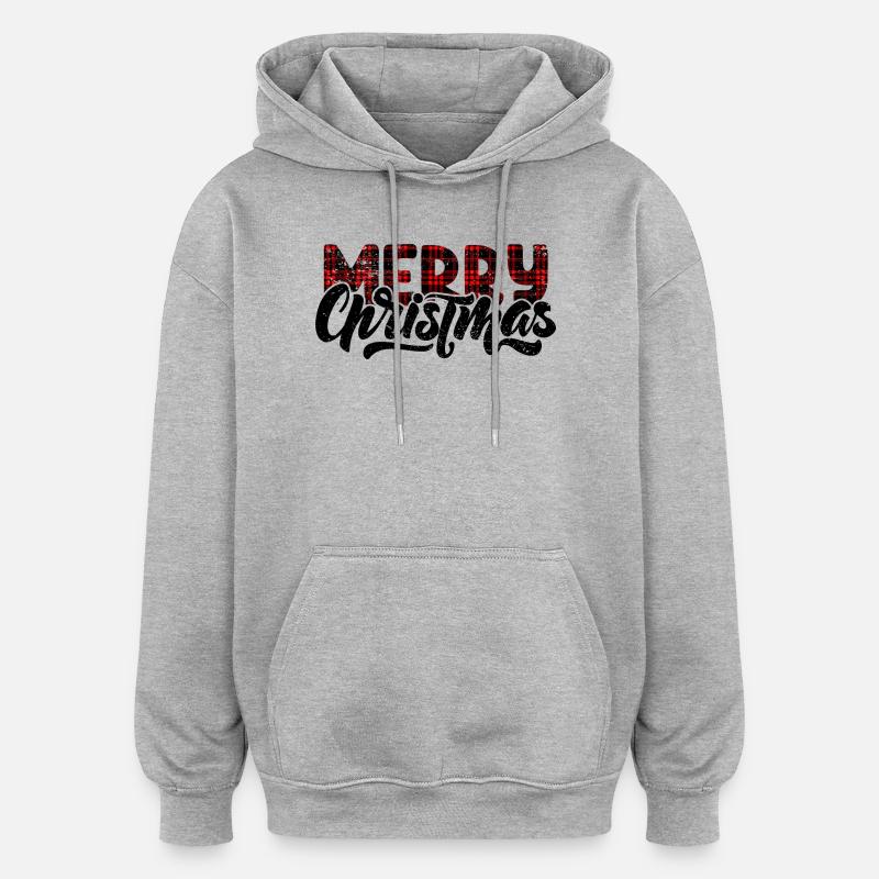 Typographie Plaid Glitch - Sweat à capuche oversize unisexe - gris chiné