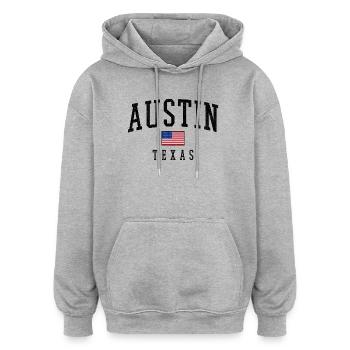 Austin, Texas, motif du drapeau des États-Unis - Sweat à capuche oversize unisexe - gris chiné - Devant - Noah (186cm)