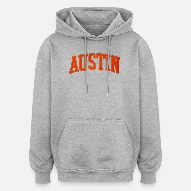 Lettrage universitaire d’Austin - Sweat à capuche oversize unisexe - gris chiné