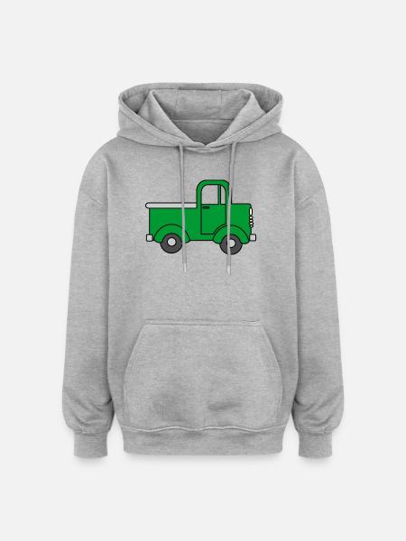 Camion vert joyeux, voiture jouet - Sweat à capuche oversize unisexe - gris chiné