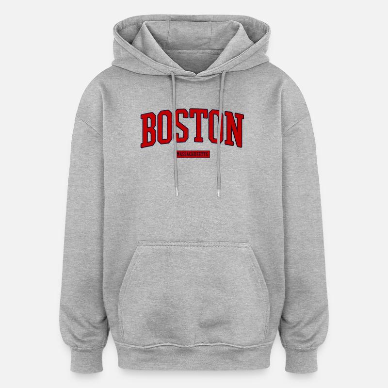Logo rétro de Boston, Massachusetts - Sweat à capuche oversize unisexe - gris chiné