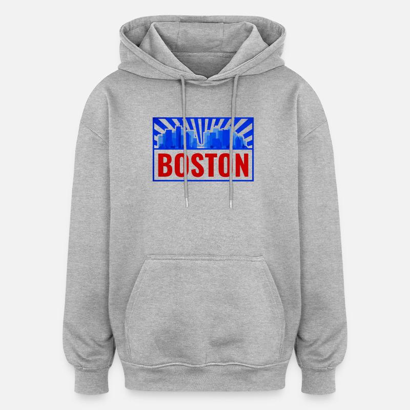 Boston Skyline Rétro Rouge Bleu - Sweat à capuche oversize unisexe - gris chiné