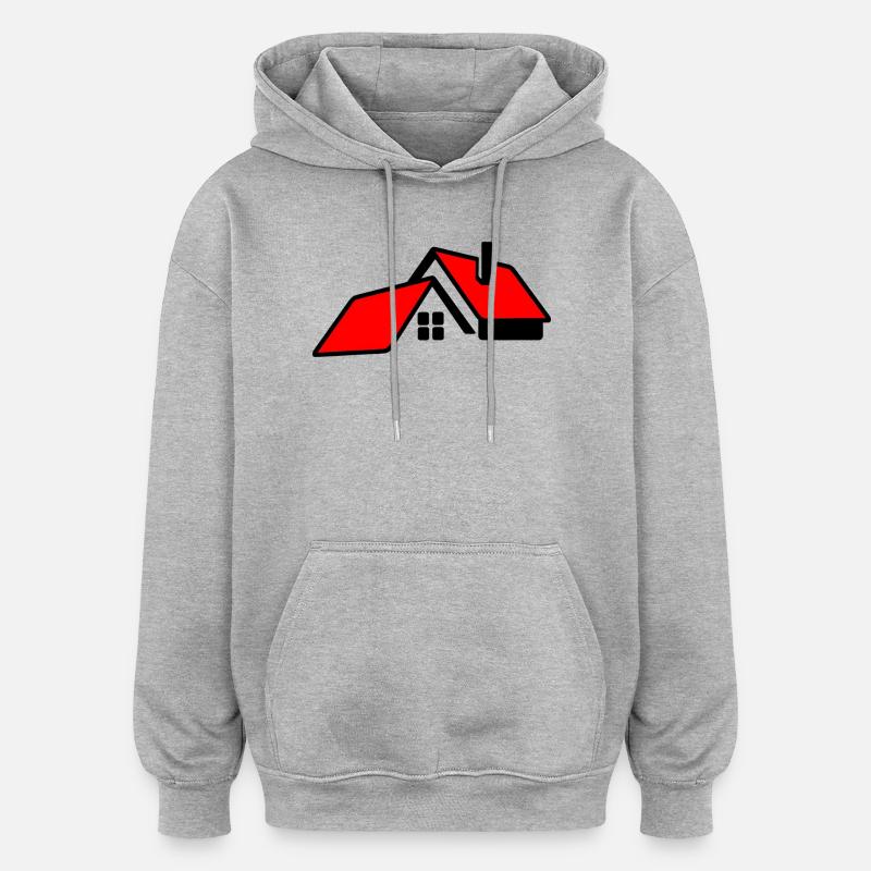 Haus mit rotem Dachlogo - Oversized Unisex Hoodie - Grau meliert