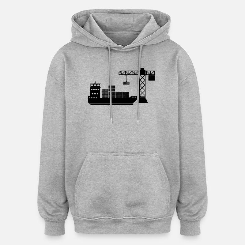 Sea container boat with crane unloading - Oversized Unisex Hoodie - heather grey