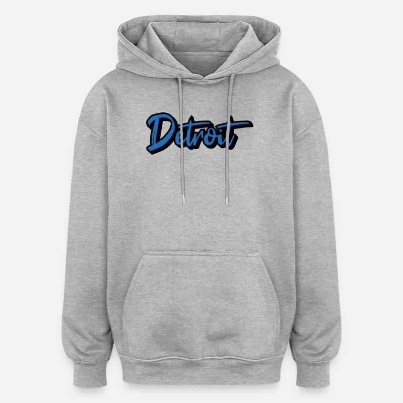 Detroit Script Blue - Oversized Unisex Hoodie - heather grey
