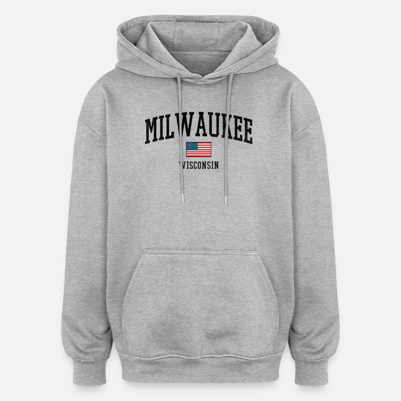 Conception du drapeau Milwaukee, Wisconsin, États-Unis - Sweat à capuche oversize unisexe - gris chiné