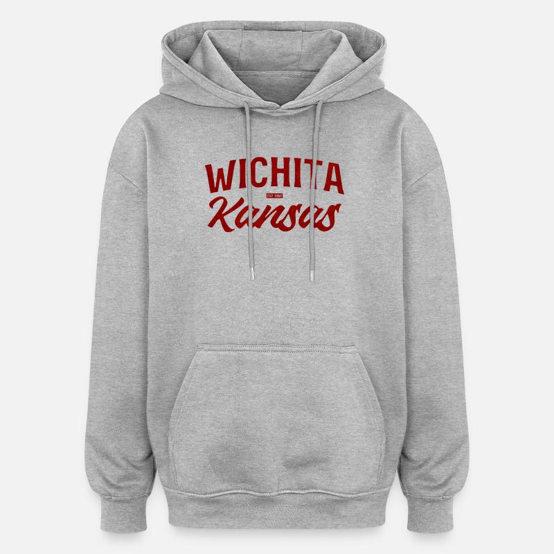 Wichita Kansas Rétro Script - Sweat à capuche oversize unisexe - gris chiné