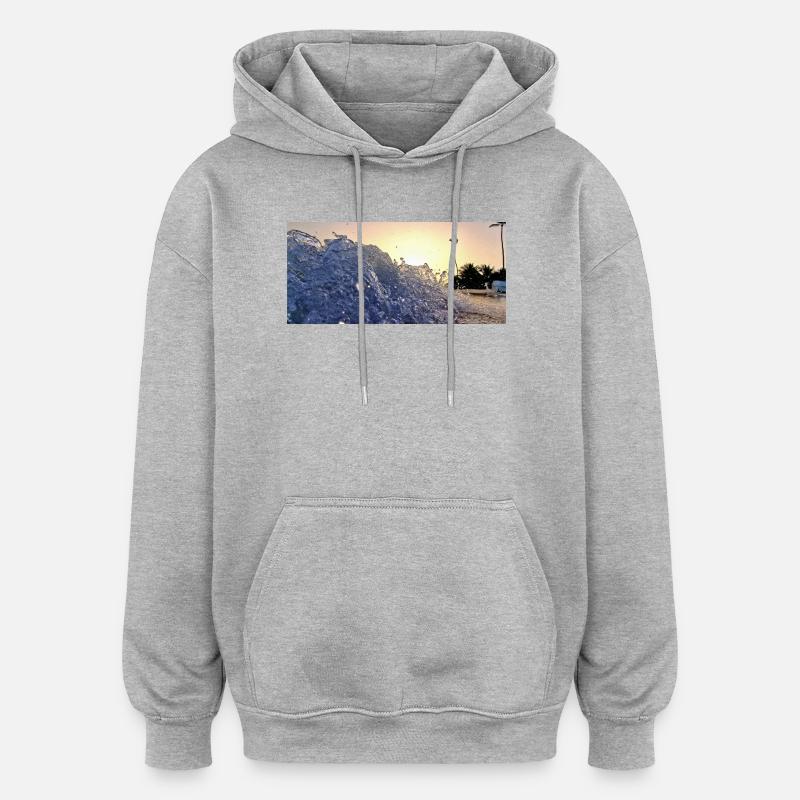 Vague de Plage Nocturne - Sweat à capuche oversize unisexe - gris chiné