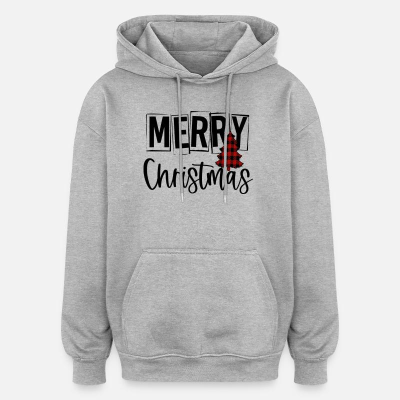 Arbre de Noël tartan rouge - Sweat à capuche oversize unisexe - gris chiné