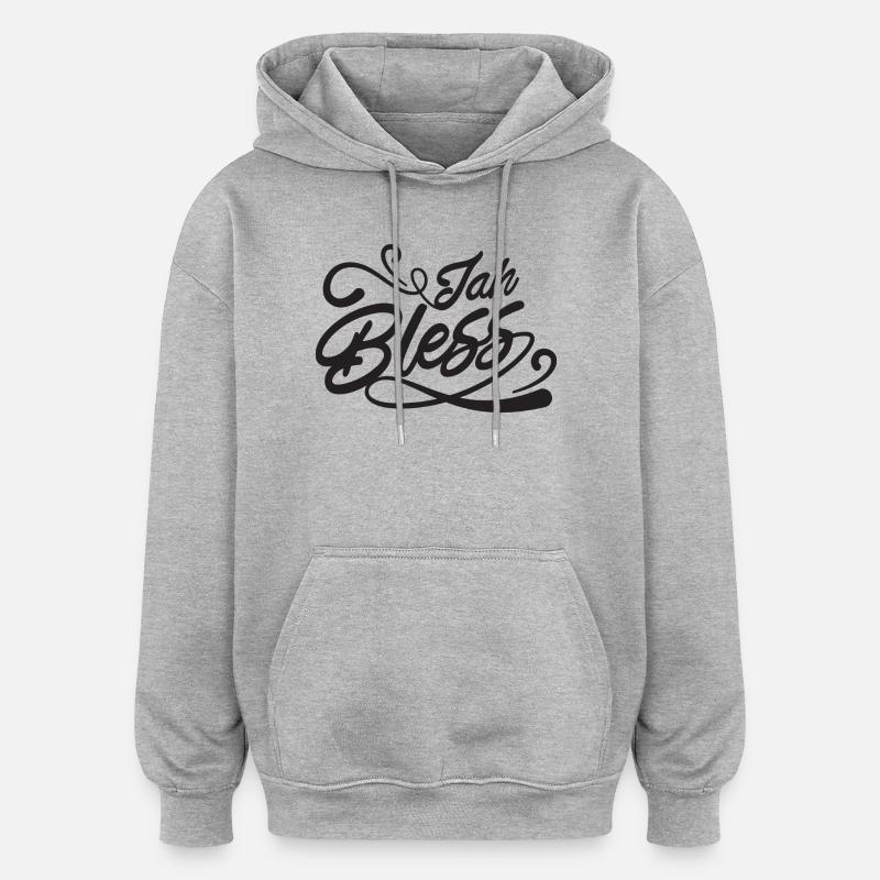 Jah Bless Script - Sweat à capuche oversize unisexe - gris chiné