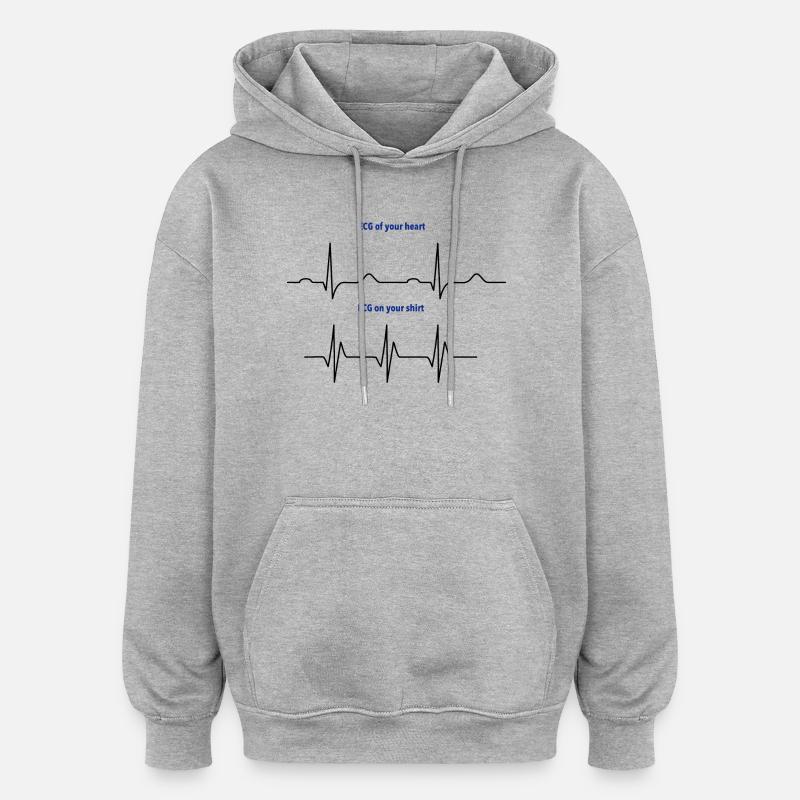Électrocardiogramme (ECG) rythme réel vs mode - Sweat à capuche oversize unisexe - gris chiné
