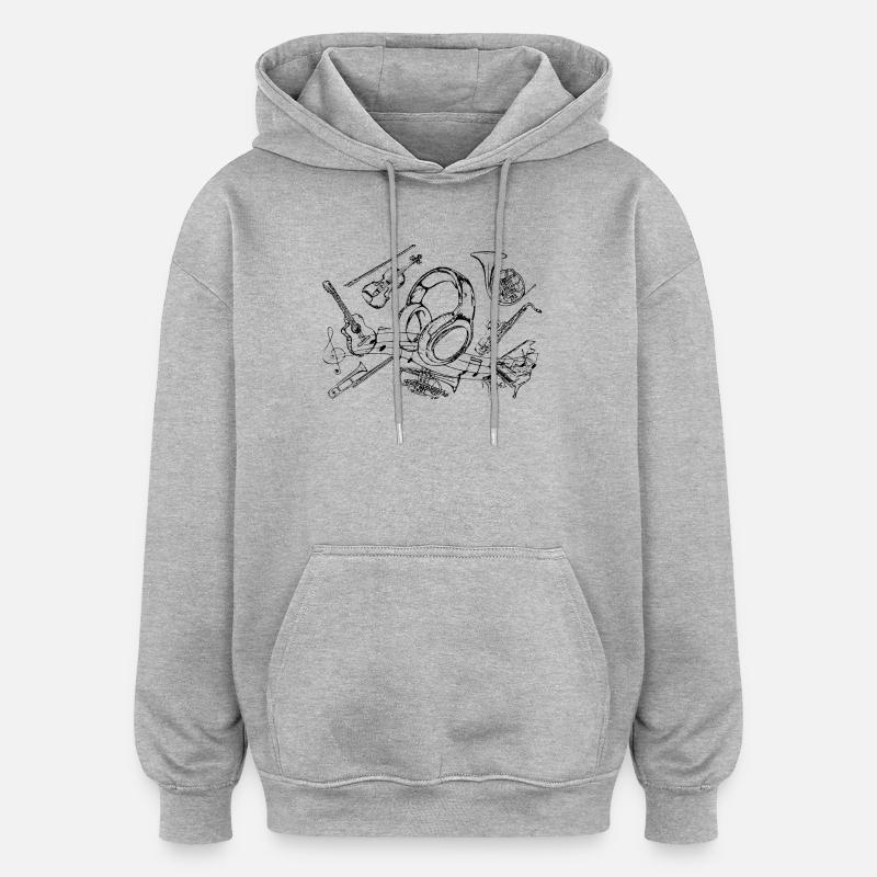 music - Sweat à capuche oversize unisexe - gris chiné