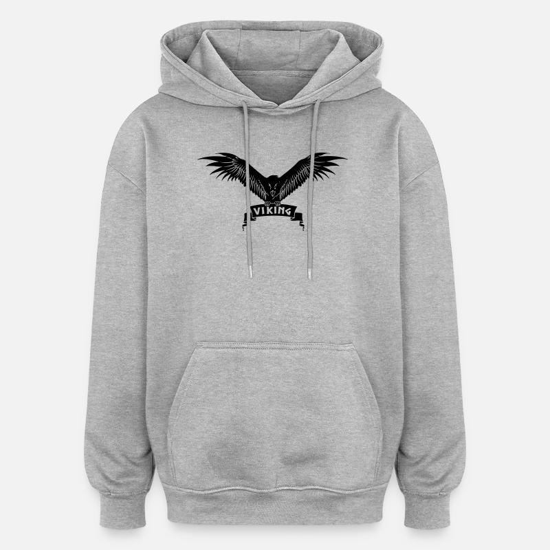 Corneille viking - Sweat à capuche oversize unisexe - gris chiné