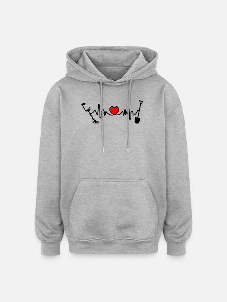 Metalldetektor-Logo mit Herzfrequenz - Oversized Unisex Hoodie - Grau meliert
