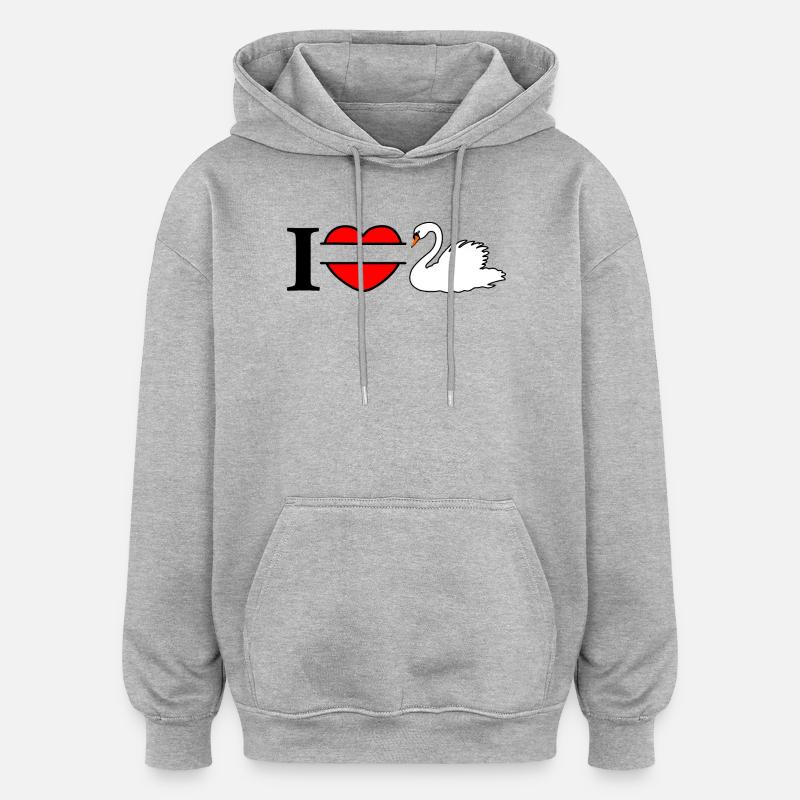 J’aime mon cygne blanc - Sweat à capuche oversize unisexe - gris chiné