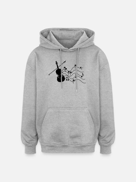 Violin with music notes shadow image, - Oversized Unisex Hoodie - heather grey