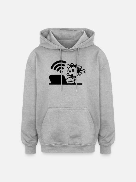 Glückliches Mädchen oder Frau auf Laptop-WLAN - Oversized Unisex Hoodie - Grau meliert
