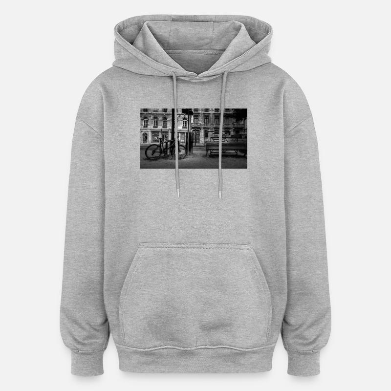 Noir Urbain Vélo Banc - Sweat à capuche oversize unisexe - gris chiné
