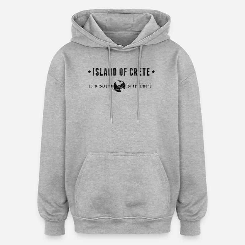 Crète Coordonnées Géographiques Stylisées - Sweat à capuche oversize unisexe - gris chiné