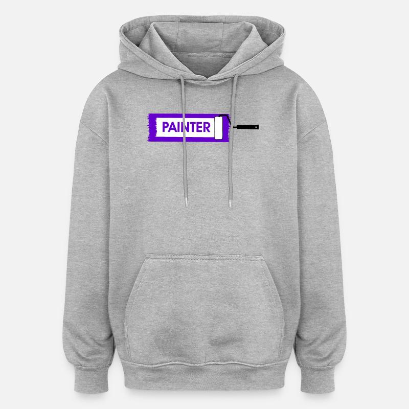 Rouleau de peinture avec peinture violette - Sweat à capuche oversize unisexe - gris chiné