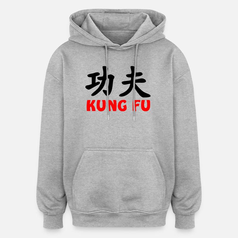 Kung Fu und Text rot - Oversized Unisex Hoodie - Grau meliert
