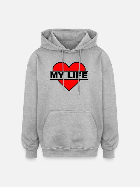 Heart I love my life - Oversized Unisex Hoodie - heather grey