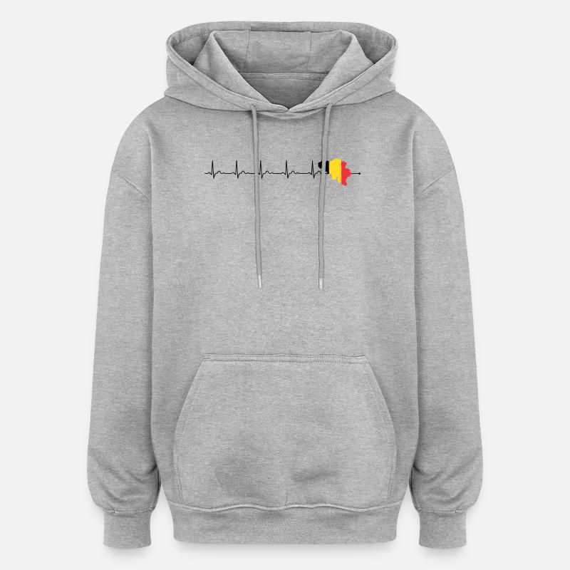 Heartbeat drapeau belge - Sweat à capuche oversize unisexe - gris chiné