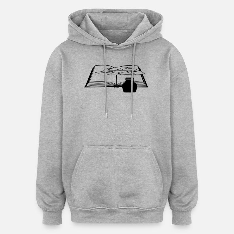 Livre avec plume et encrier - Sweat à capuche oversize unisexe - gris chiné