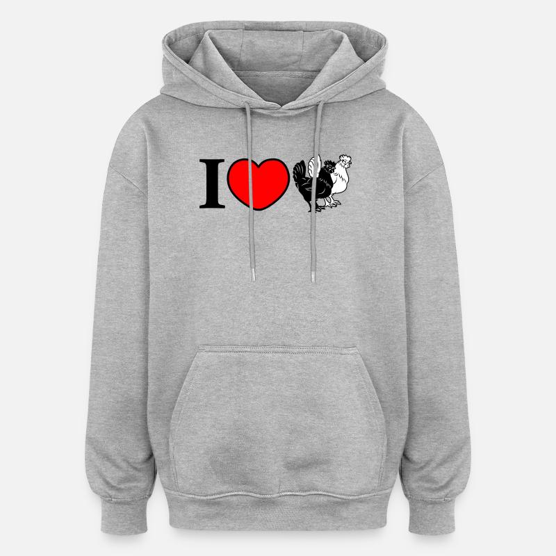J’adore les poulets - Sweat à capuche oversize unisexe - gris chiné