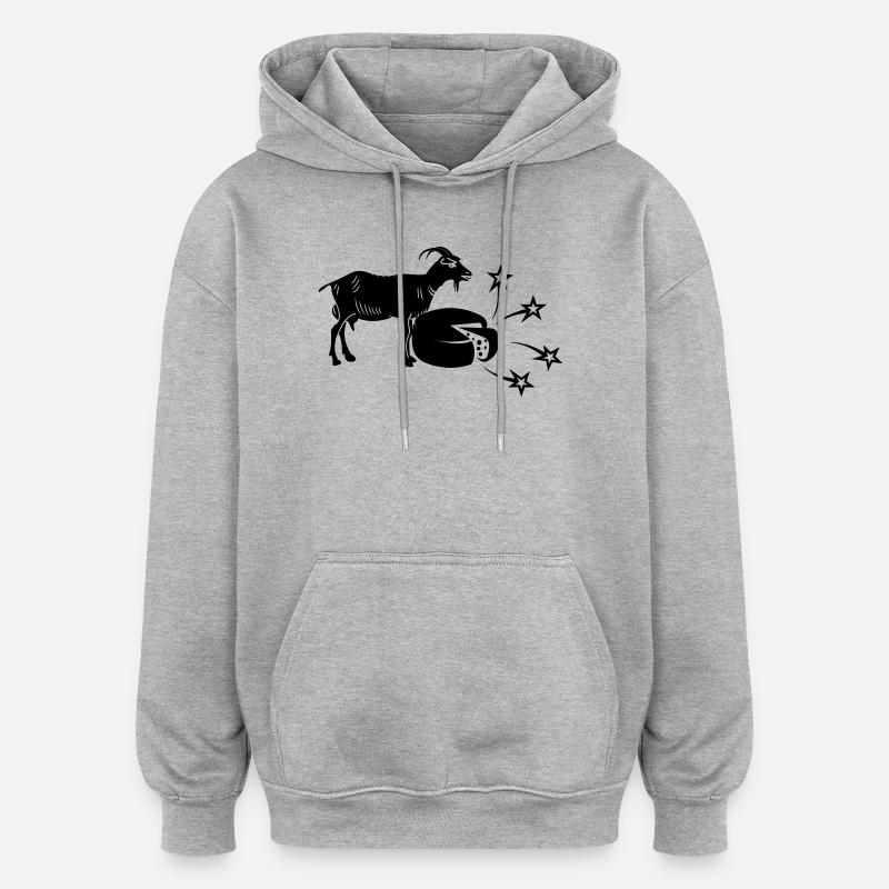 Fromage en tranches et chèvre, - Sweat à capuche oversize unisexe - gris chiné