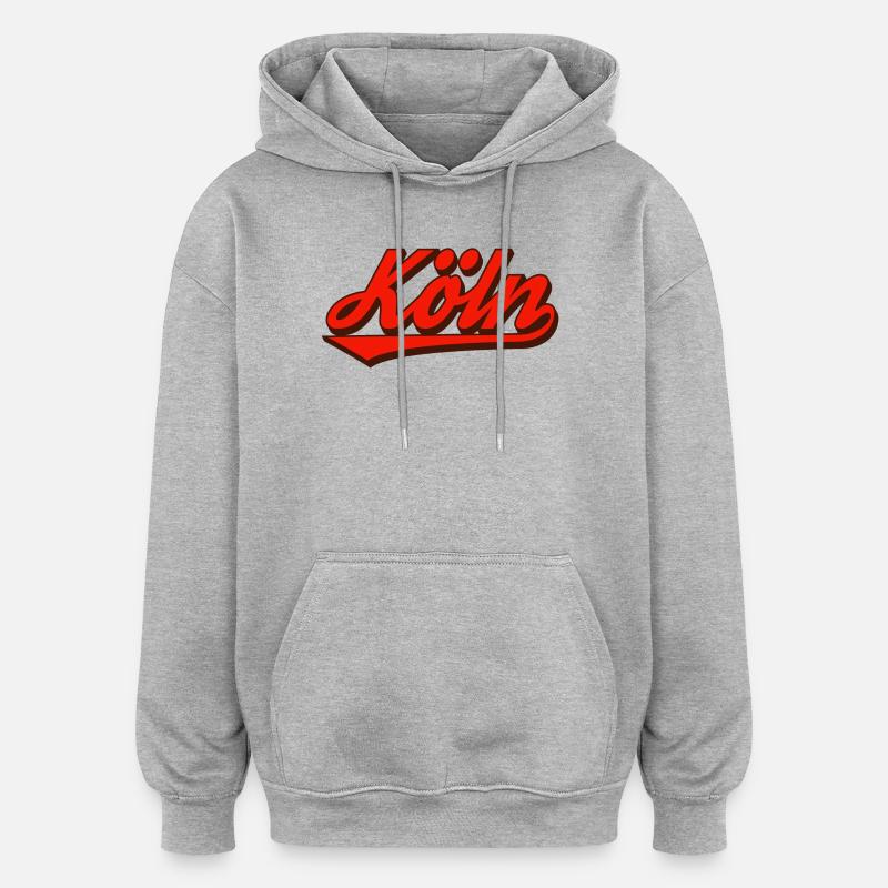 Köln Retro Script Logo Rot - Oversized Unisex Hoodie - Grau meliert