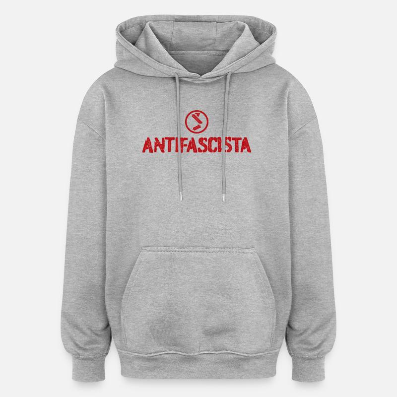 Antifasciste - Sweat à capuche oversize unisexe - gris chiné
